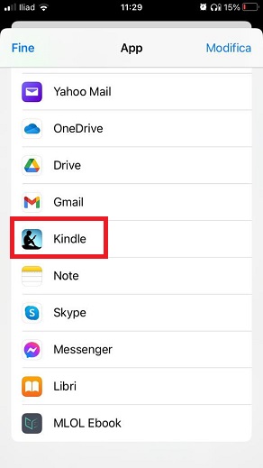 Scegli l'app con cui aprire l'ebook