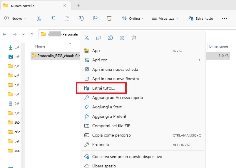 Estrai tutto dalla cartella .zip